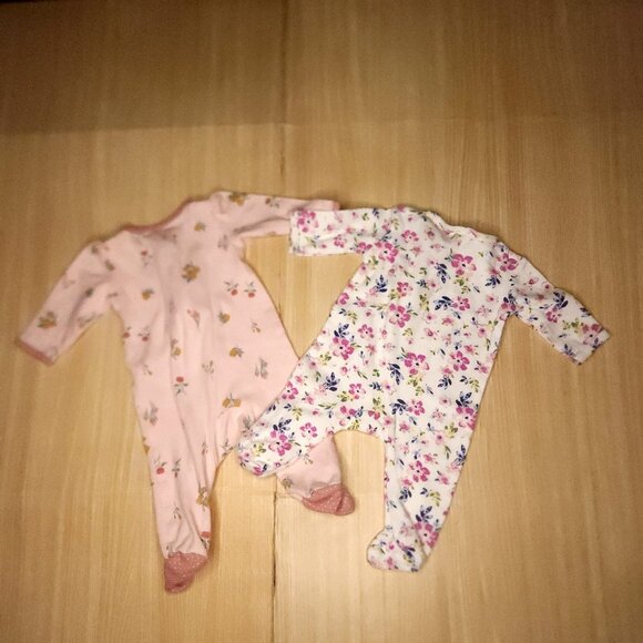 Unbranded Infant Girls 2 Piece Floral Footie Pajamas Bundle 0-3 Months - Picture 2 of 7